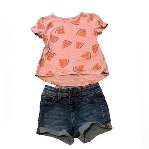 Girls size 5 bundle: watermelon gap tee, denim shorts